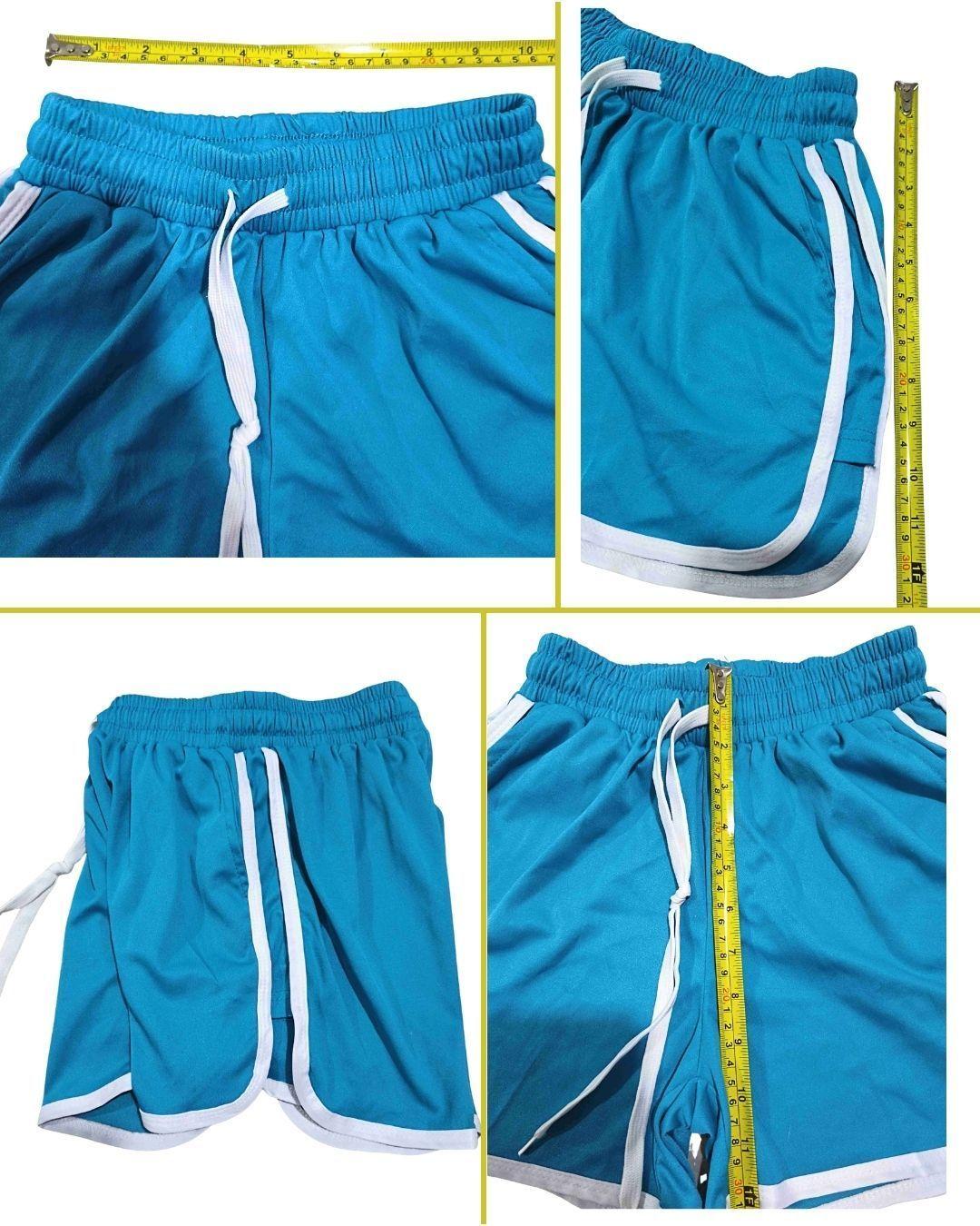 Shorts deportivos azules con borde blanco para mujer talla M-2
