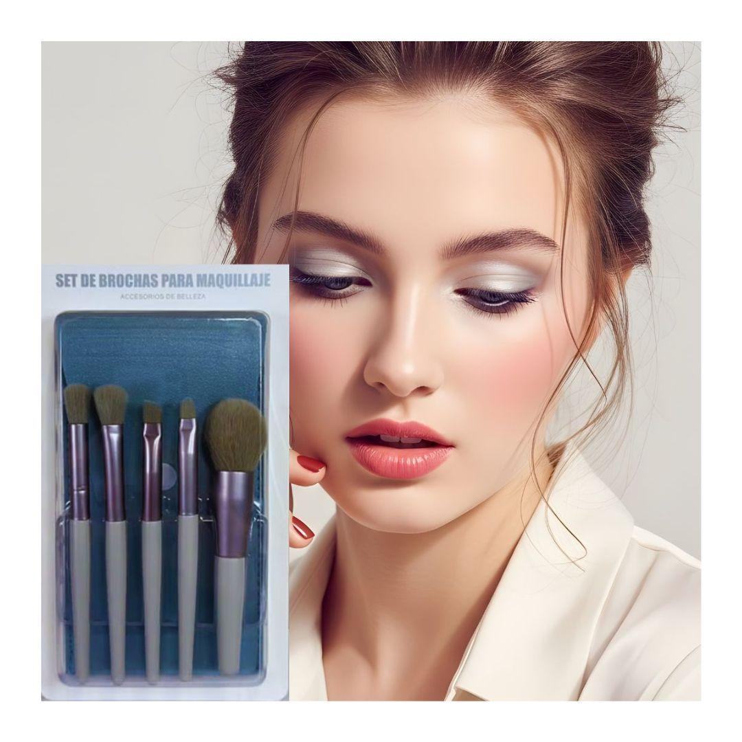 Set de 5 brochas de maquillaje de cerdas seminaturales con estuche-1