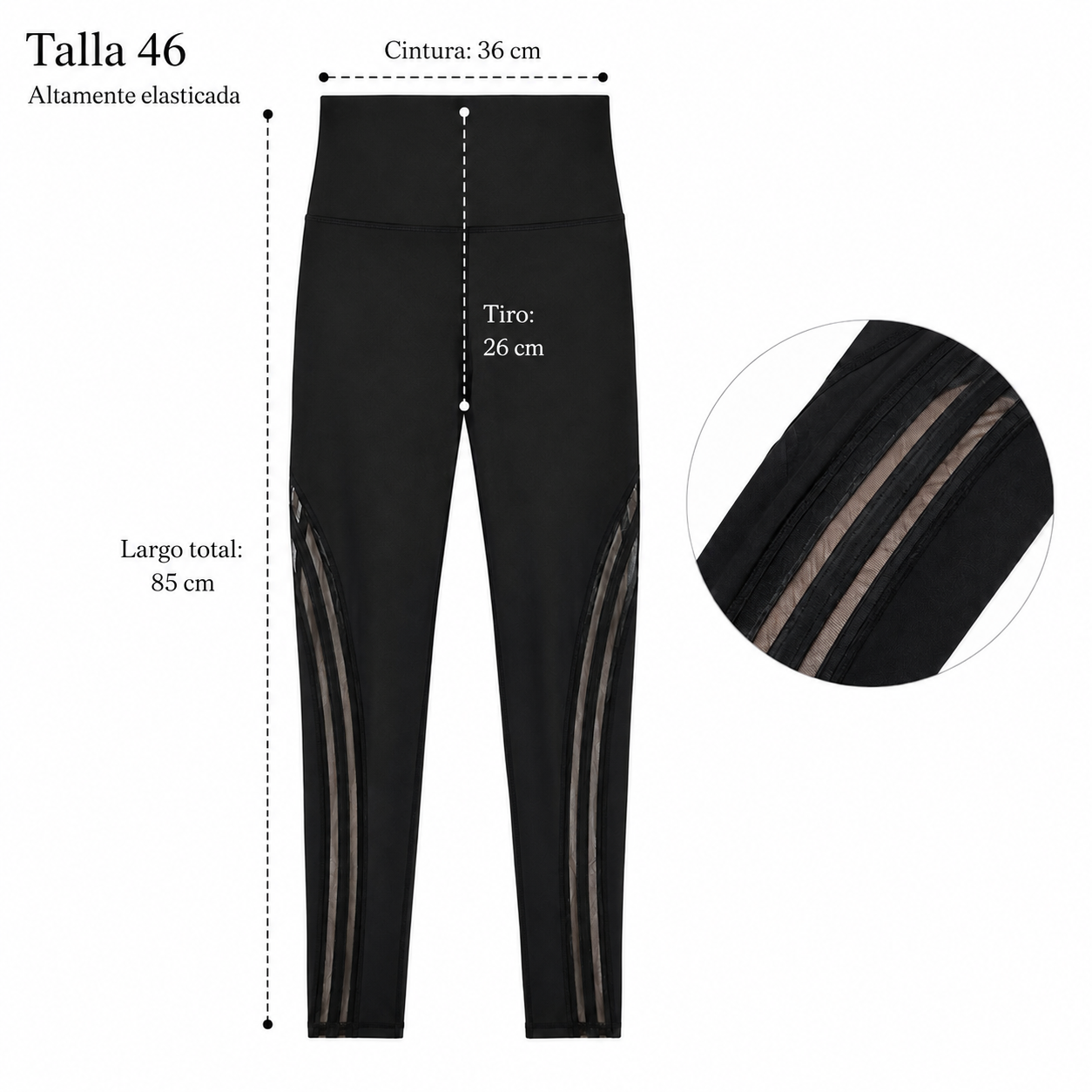 Calza deportiva negra altamente elasticada con transparencia-3
