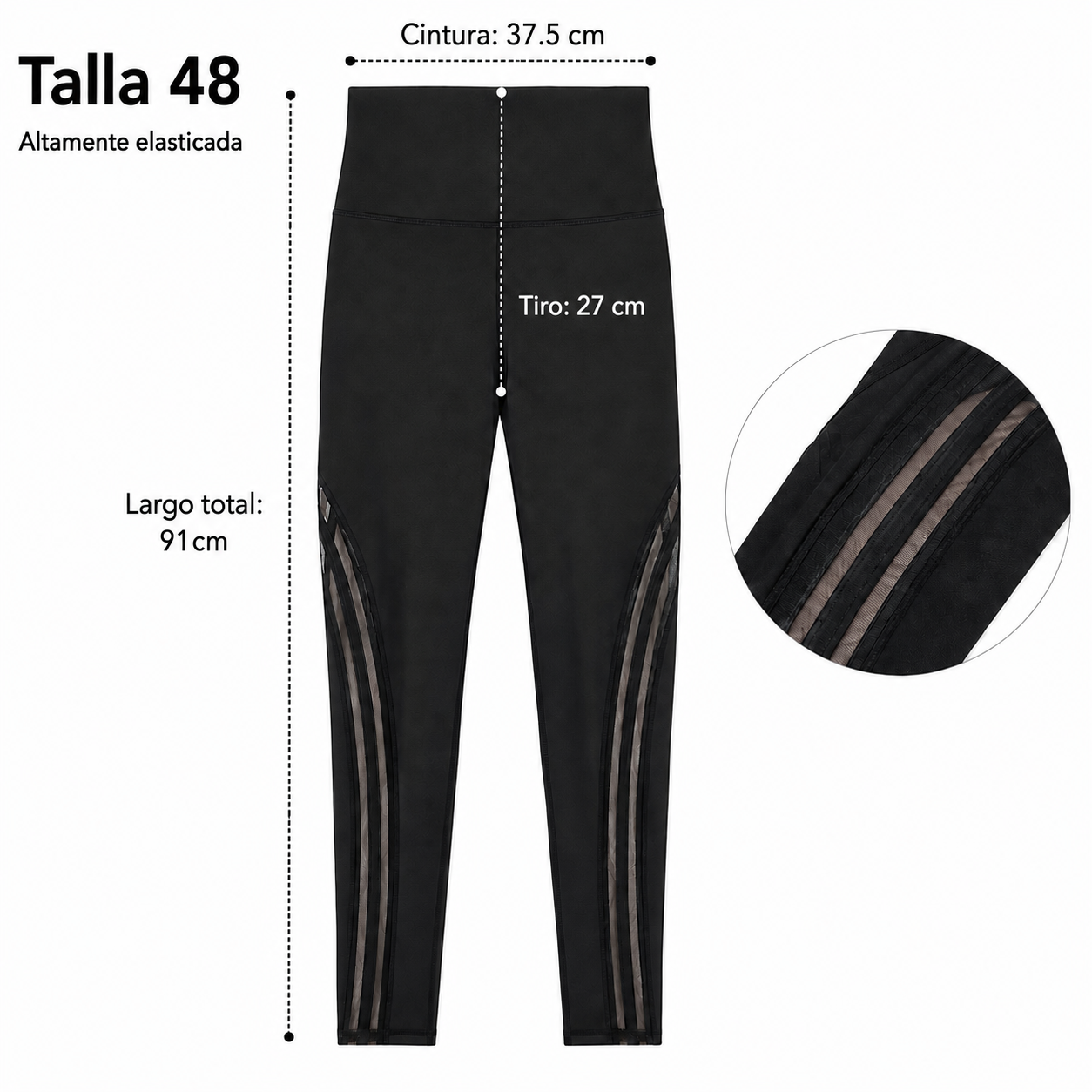 Calza deportiva negra altamente elasticada con transparencia-5
