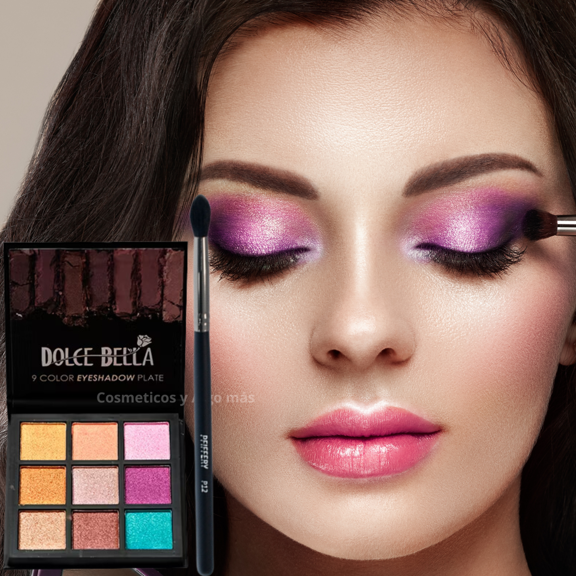 Set Paleta sombras profesional 9 tonos y brocha difuminadora-2