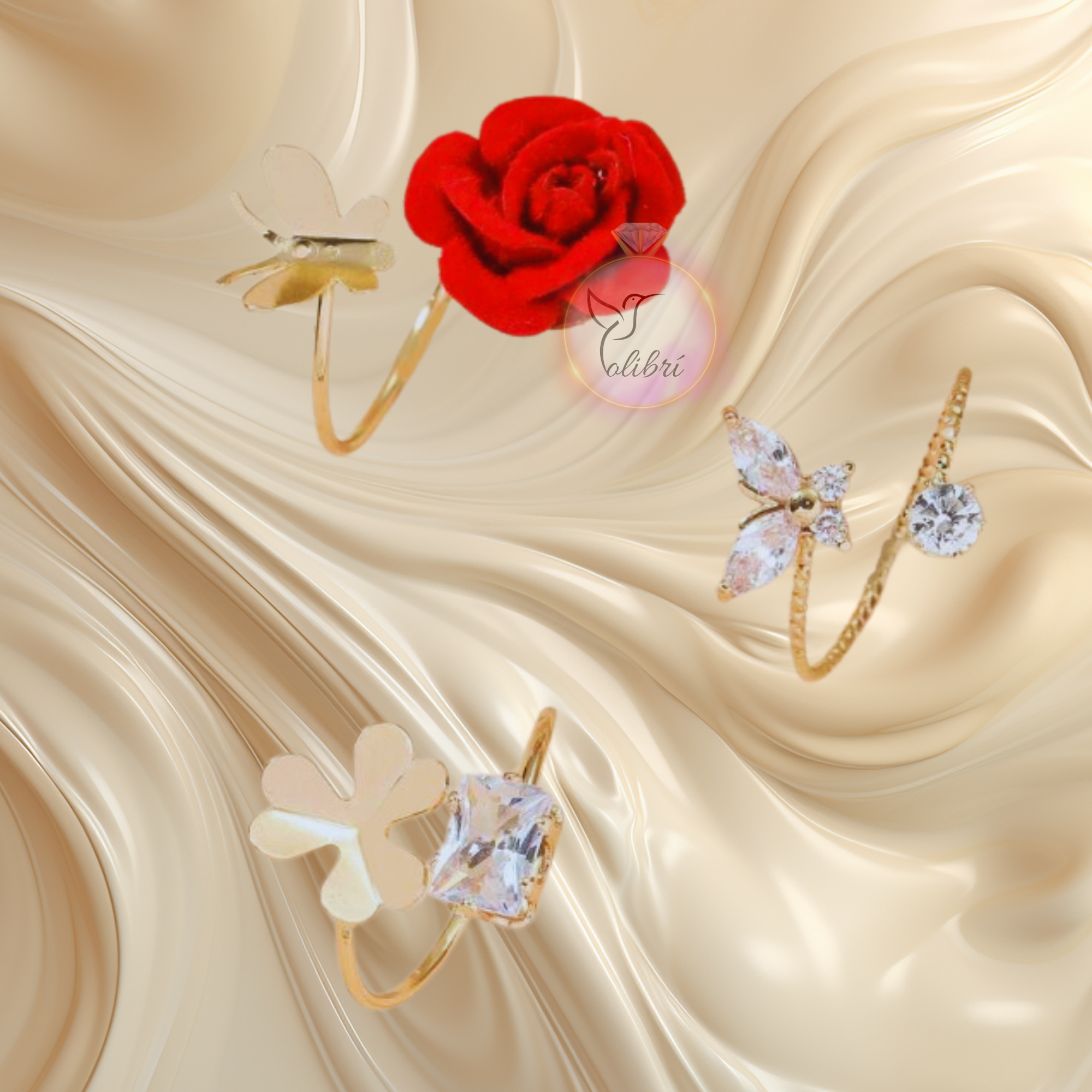 Set de anillos de delicada colección roses en aleación de zinc-3