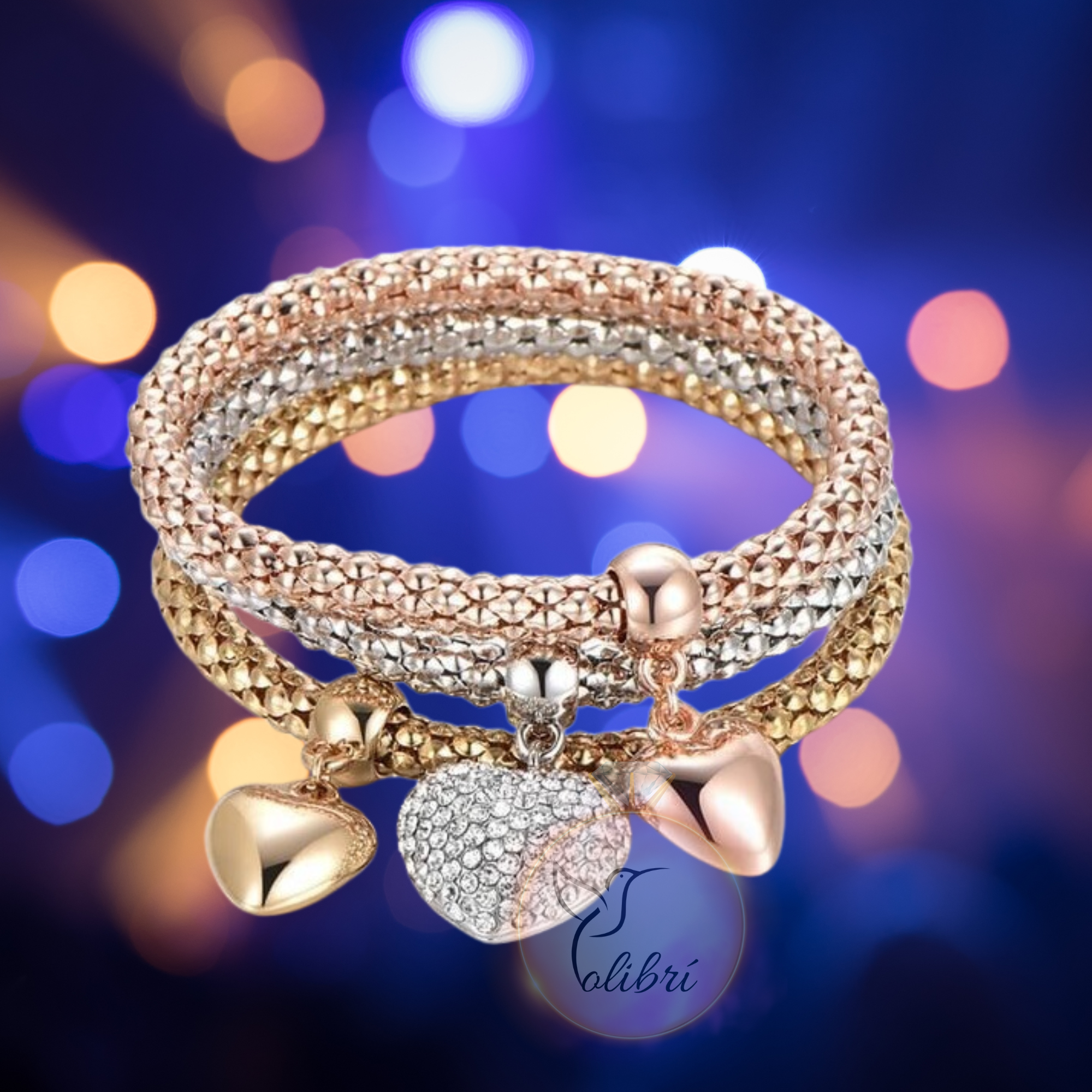 Trio de pulseras corazón hermosas y elegantes-2