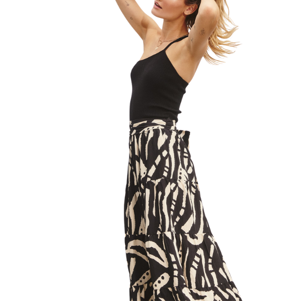 Maxi Falda Lilian Negro y Beige Cintura Elasticada-0