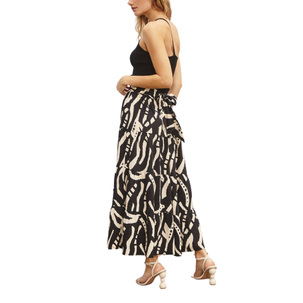 Maxi Falda Lilian Negro y Beige Cintura Elasticada-1