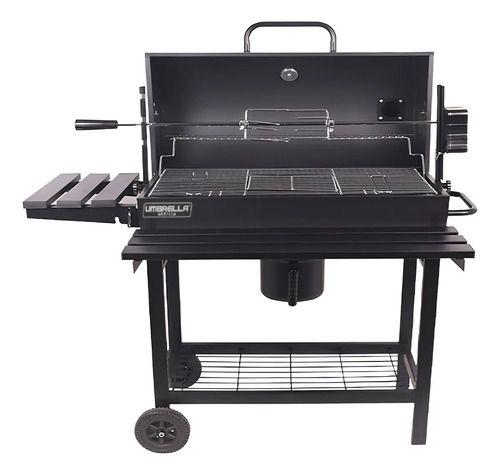 Parrilla a Carbon BBQ con Espiedo Giratorio, Tapa Ventilada y Ruedas Umbrella Grill-0