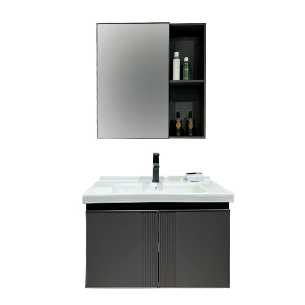 VANITORIO 60 CM ANCHO+GRIFERIA Y MUEBLE ESPEJO TJ-809 GRIS-1