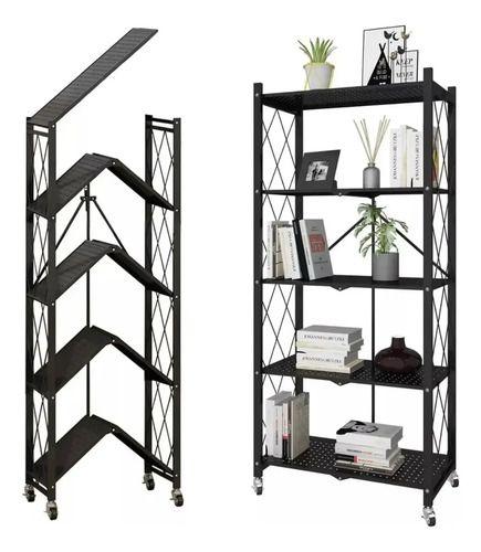 Estanteria Metalica Plegable 5 Niveles con Ruedas 163x72x34 cm Negra-2