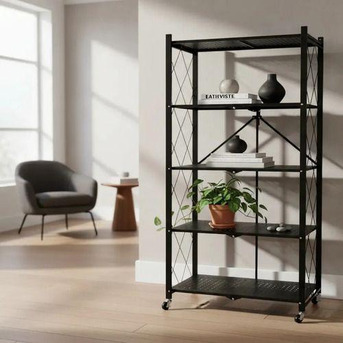 Estanteria Metalica Plegable 5 Niveles con Ruedas 163x72x34 cm Negra-3