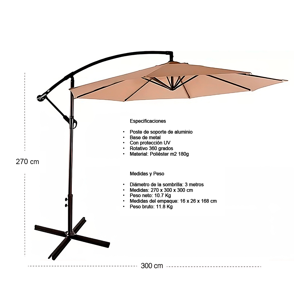 Toldo Base Incluida Quitasol Sombrilla Regulable 3 Metros-7