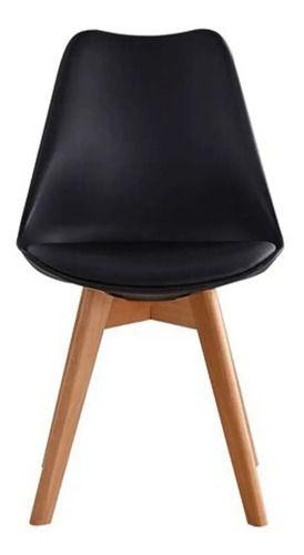Silla de Comedor Eames Acolchada Negra con Patas de Madera-2