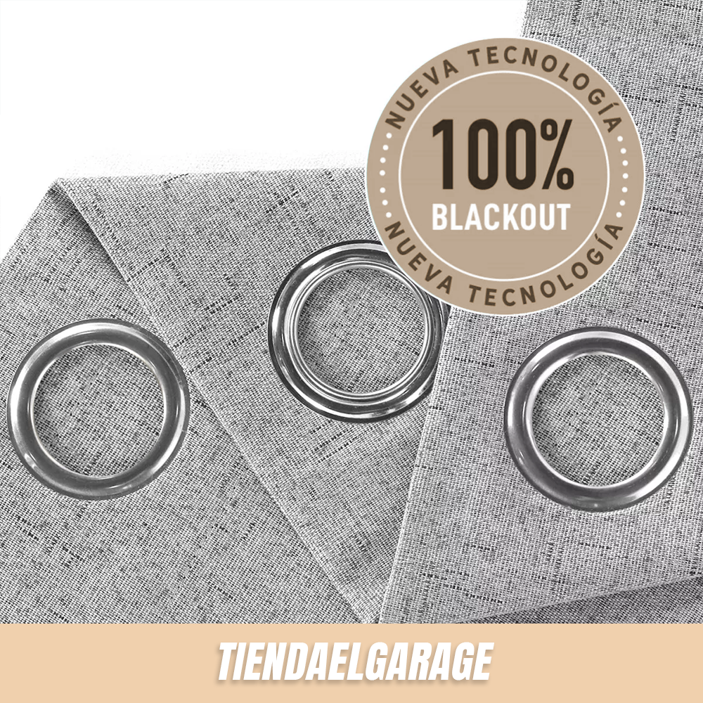 Cortina Cafe Blackout 100%, 2 Paños De 220x140cm Textura Lino-3