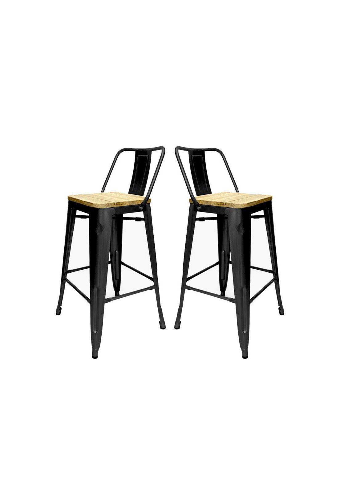 Pack 2 Taburete Piso Bar Tolix 75 Cm Asiento Madera-3