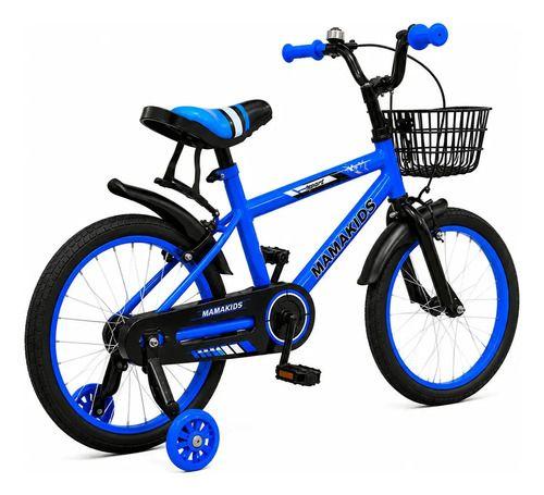 Bicicleta Infantil Aro 16 Niño Azul con Rueditas de Aprendizaje, Canasto y Botellón-2