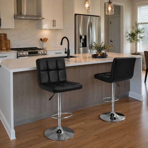 Pack 2 Piso silla Bar Taburete Ecocuero Respaldo alto base Giratoria Negro CASA BELLA-2