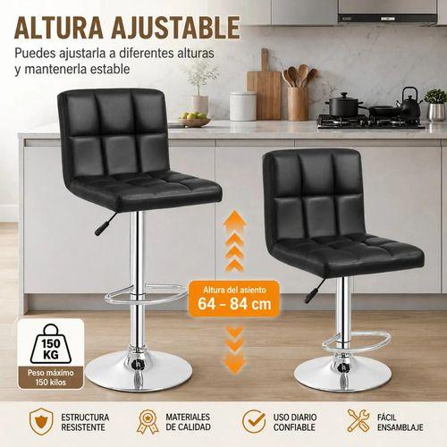 Pack 2 Piso silla Bar Taburete Ecocuero Respaldo alto base Giratoria Negro CASA BELLA-3