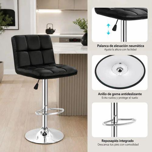 Pack 2 Piso silla Bar Taburete Ecocuero Respaldo alto base Giratoria Negro CASA BELLA-4
