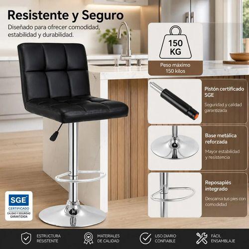 Pack 2 Piso silla Bar Taburete Ecocuero Respaldo alto base Giratoria Negro CASA BELLA-5