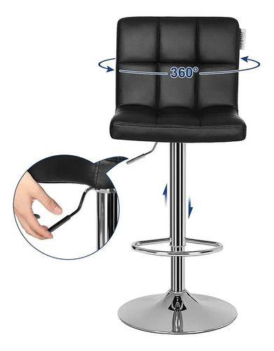 Pack 2 Piso silla Bar Taburete Ecocuero Respaldo alto base Giratoria Negro CASA BELLA-6