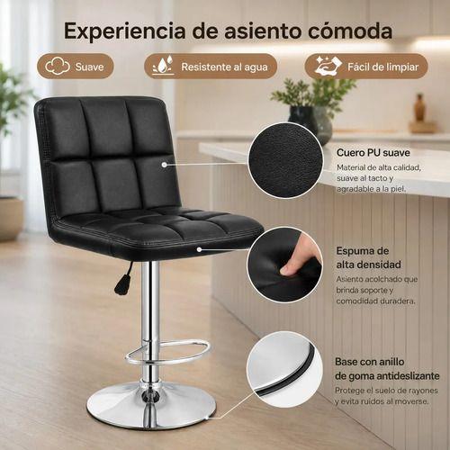 Pack 2 Piso silla Bar Taburete Ecocuero Respaldo alto base Giratoria Negro CASA BELLA-8