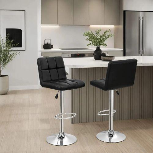Pack 2 Piso silla Bar Taburete Ecocuero Respaldo alto base Giratoria Negro CASA BELLA-9