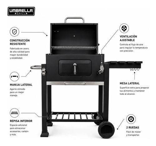 Parrilla a Carbón BBQ Heavy Duty Ruedas y bandeja Umbrella Grill-1