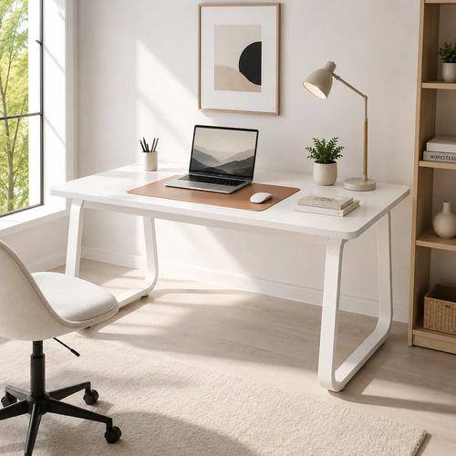 Escritorio Home Office 140x60 cm Blanco Minimalista Patas Metálicas MDF-0