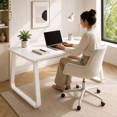 Escritorio Home Office 140x60 cm Blanco Minimalista Patas Metálicas MDF-2