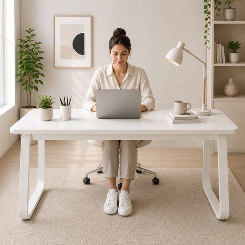 Escritorio Home Office 140x60 cm Blanco Minimalista Patas Metálicas MDF-4