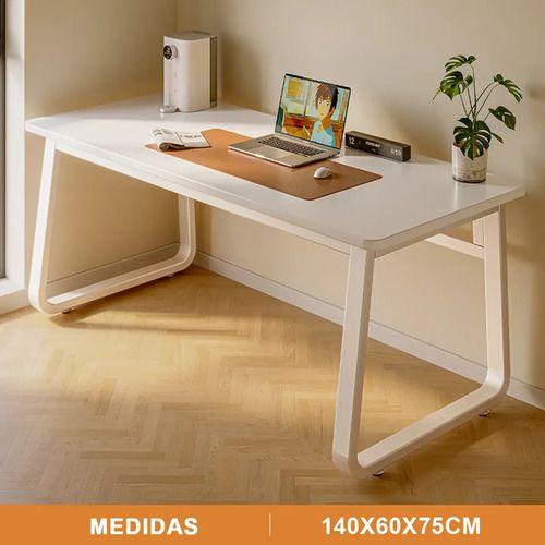 Escritorio Home Office 140x60 cm Blanco Minimalista Patas Metálicas MDF-5