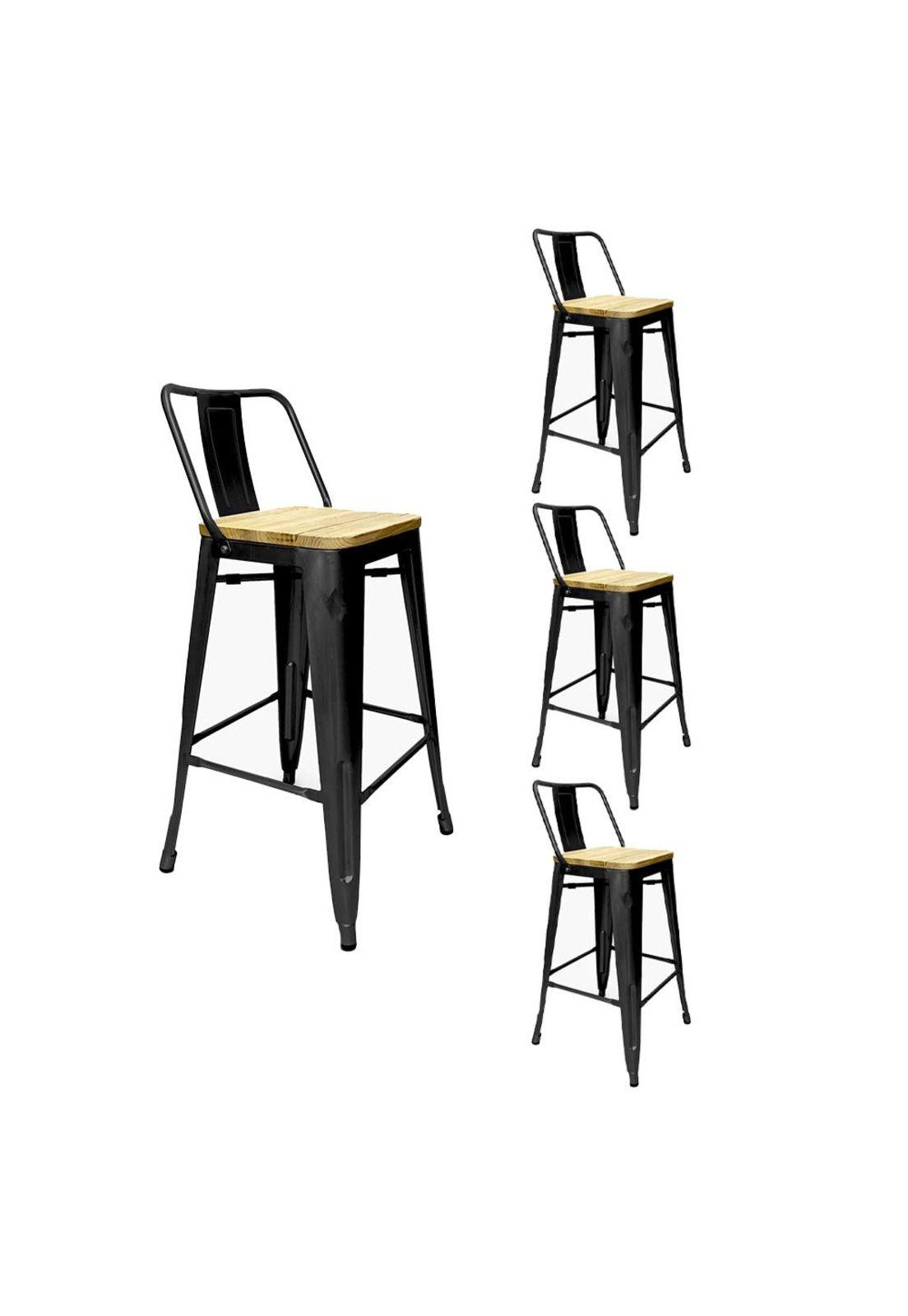 Pack 4 Taburete Piso Bar Tolix 75 Cm Asiento Madera-0