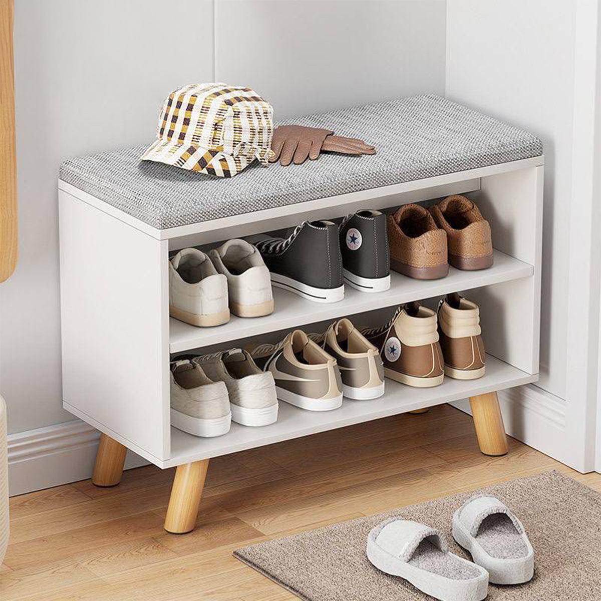 ZAPATERO ORGANIZADOR MULTIFUNSIONAL CON ASIENTO 2 NIVELES BLANCO ZT10-0