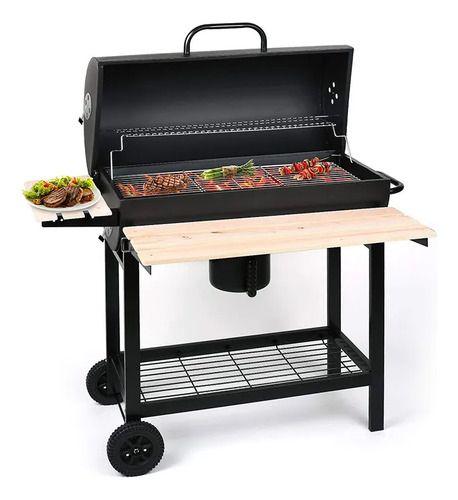 Parrilla a Carbón BBQ Doble Nivel con Bandeja de Madera, Ruedas y Termómetro Umbrella Grill-8