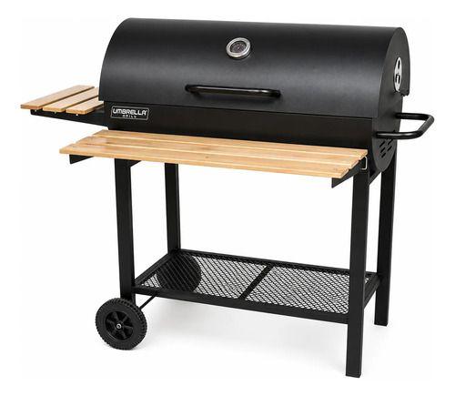 Parrilla a Carbón BBQ Doble Nivel con Bandeja de Madera, Ruedas y Termómetro Umbrella Grill-4