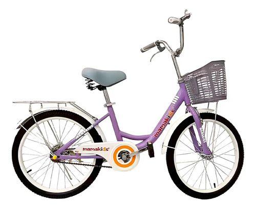 Bicicleta Infantil Aro 20 Nina Morado con Rueditas de Aprendizaje, Canasto y Botellon-0
