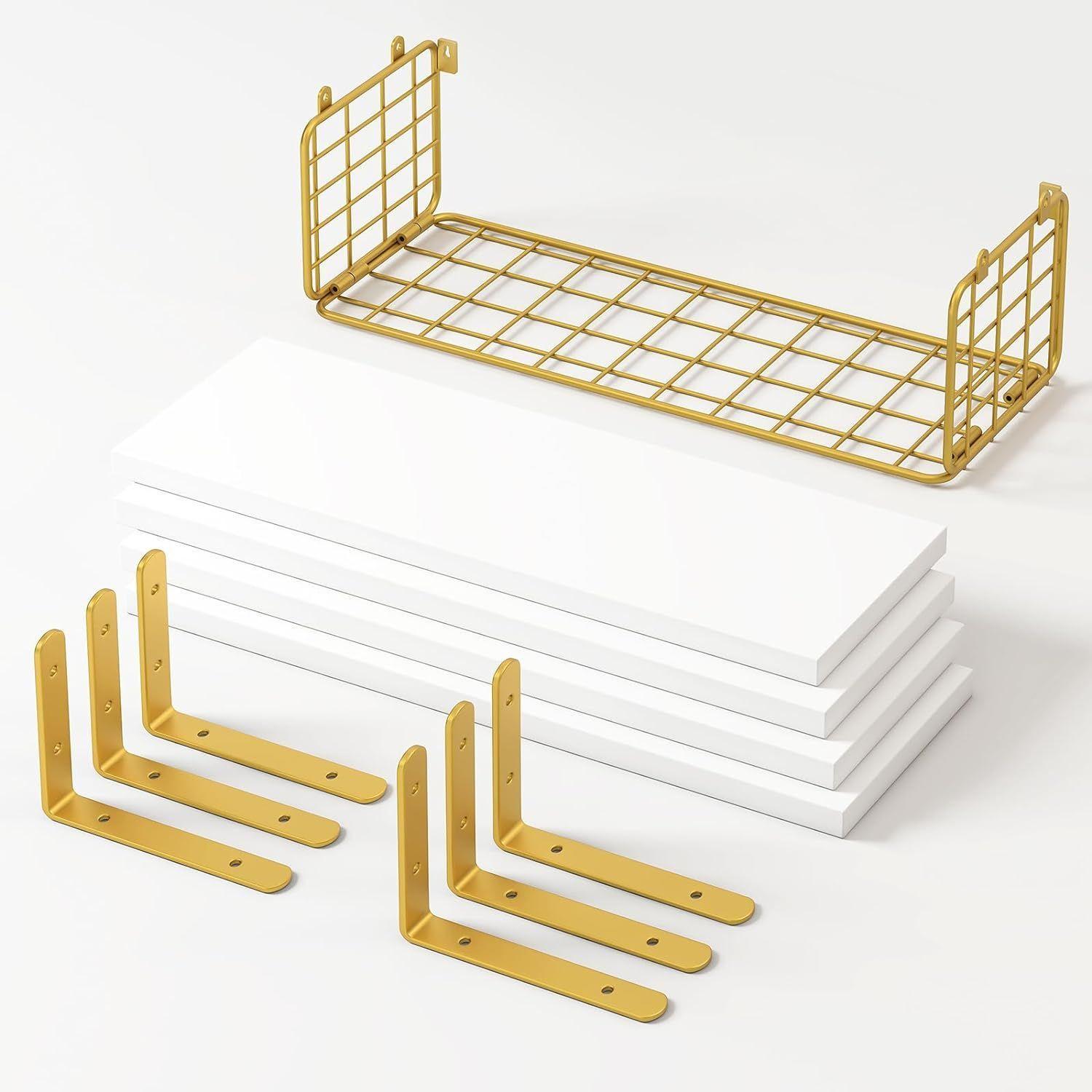 Repisas Flotantes Madera Multipropósito Kit X4 Dorado 210-2