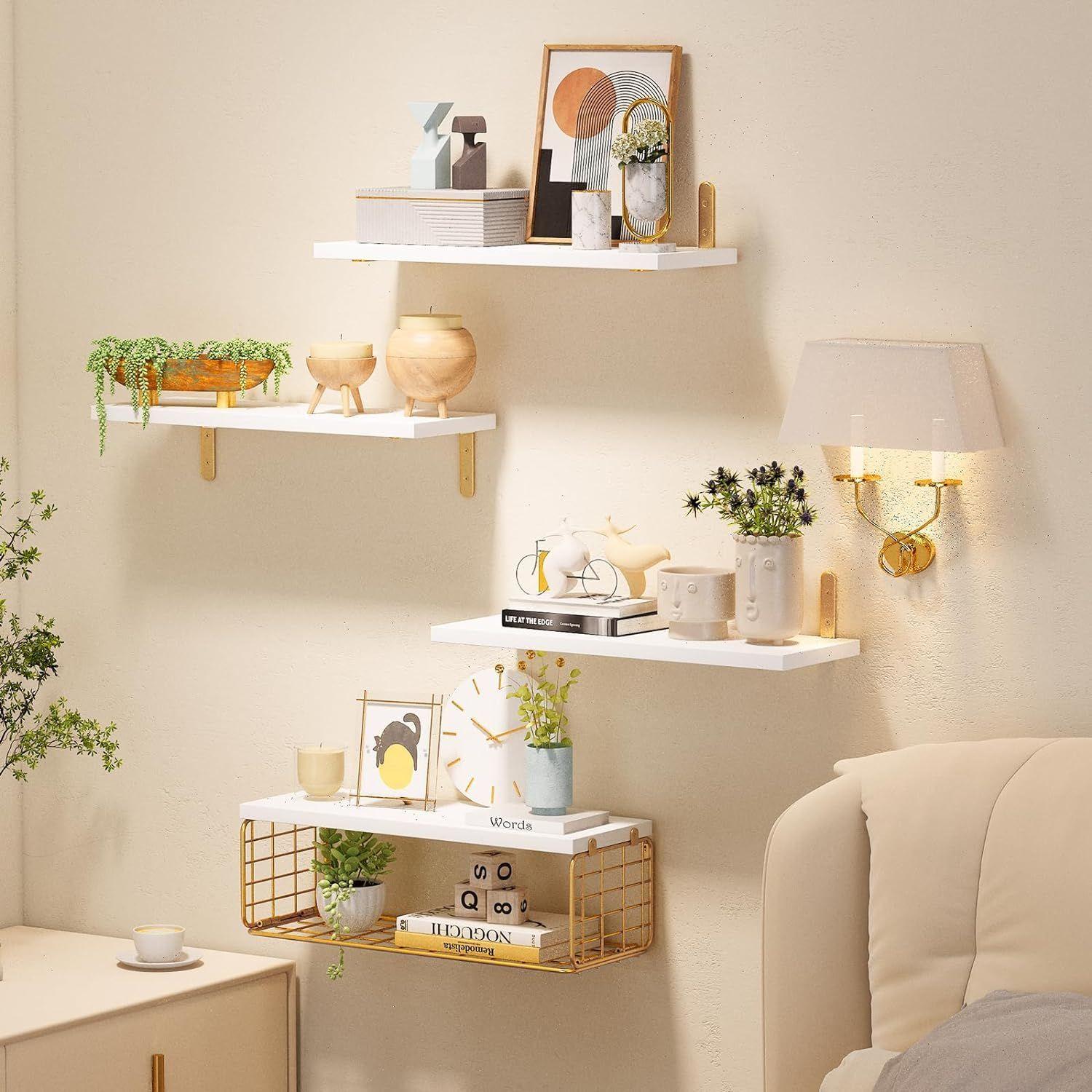 Repisas Flotantes Madera Multipropósito Kit X4 Dorado 210-4