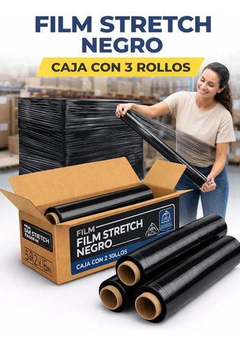 Pack 3 Rollos Film Stretch Negro 50 cm x 300 m 20 Micras para Embalaje-2