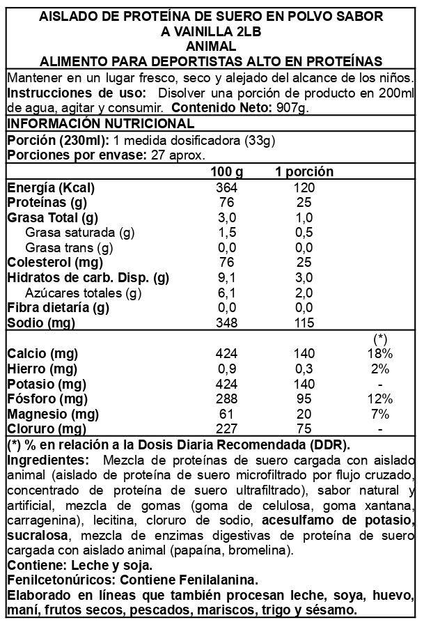 Animal Whey isolate 2lbs Vainilla - Animal-1