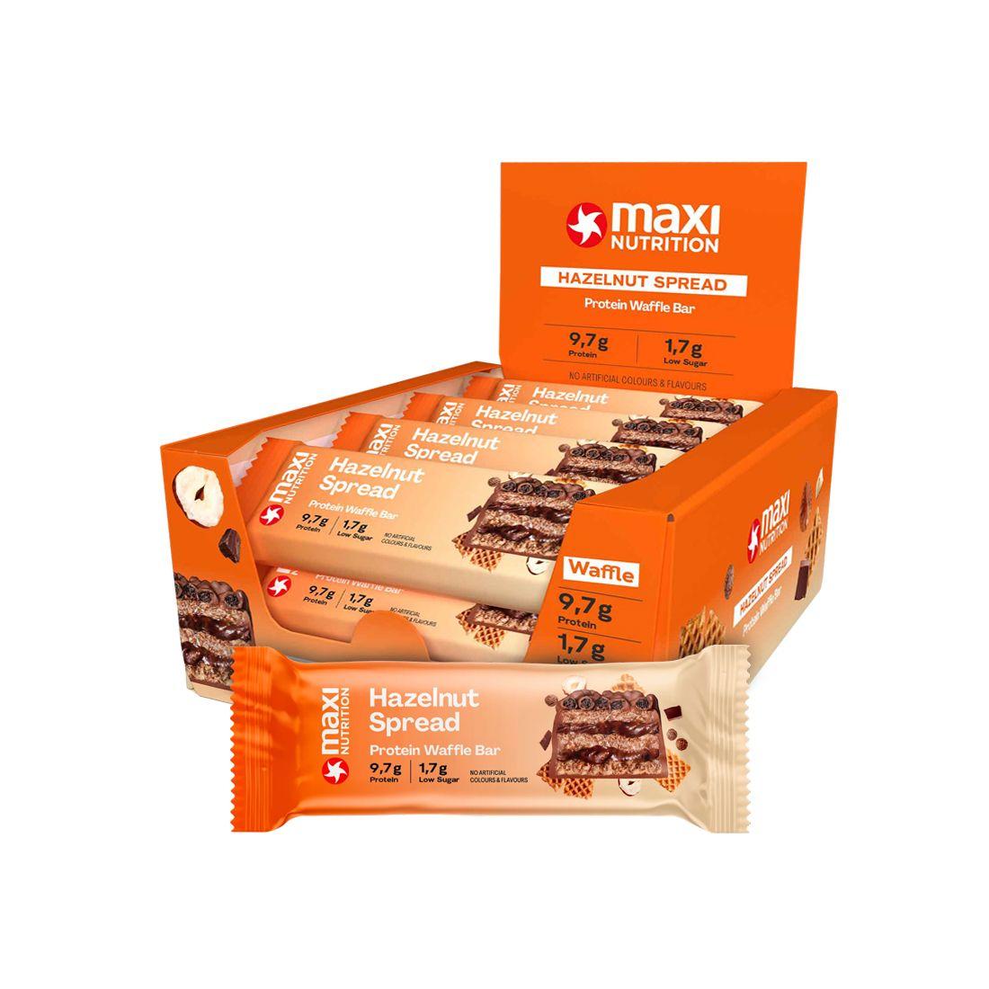 Caja Waffle Bar 12 Unid Hazelnut Spread - Maxi Nutrition-0