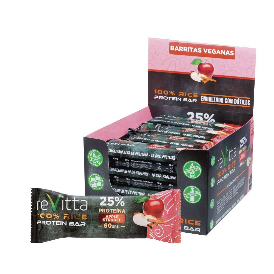 16 barras Proteína Vegana Rice Protein 60g Apple Strudel-0