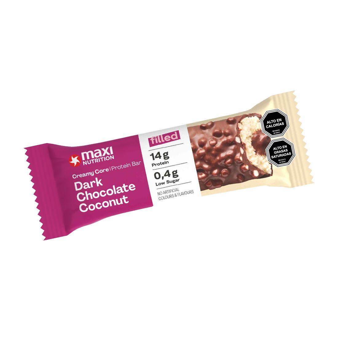 Caja Protein Bar Creamy Core 12 Unid Dark Chocolate Coconut - Maxi Nutrition-1