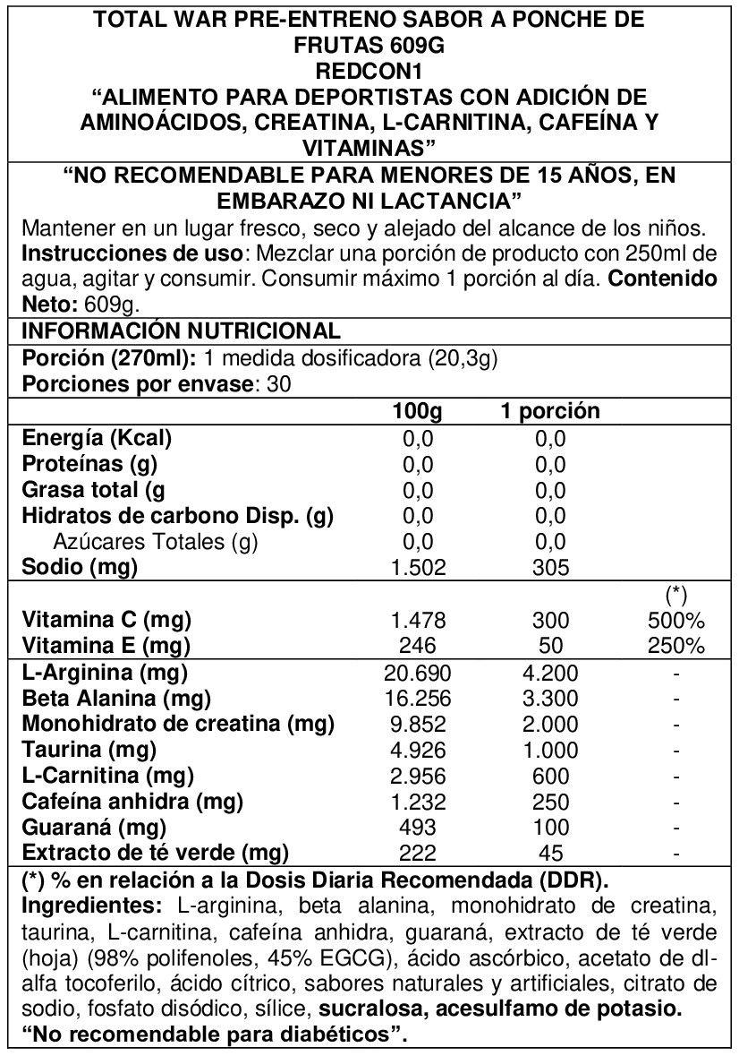 Total War Pre-Workout 600gr Fruit Punch - Redcon1-1