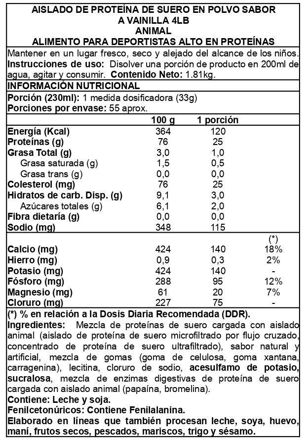 Animal Whey isolate 4lbs Vainilla - Animal-1
