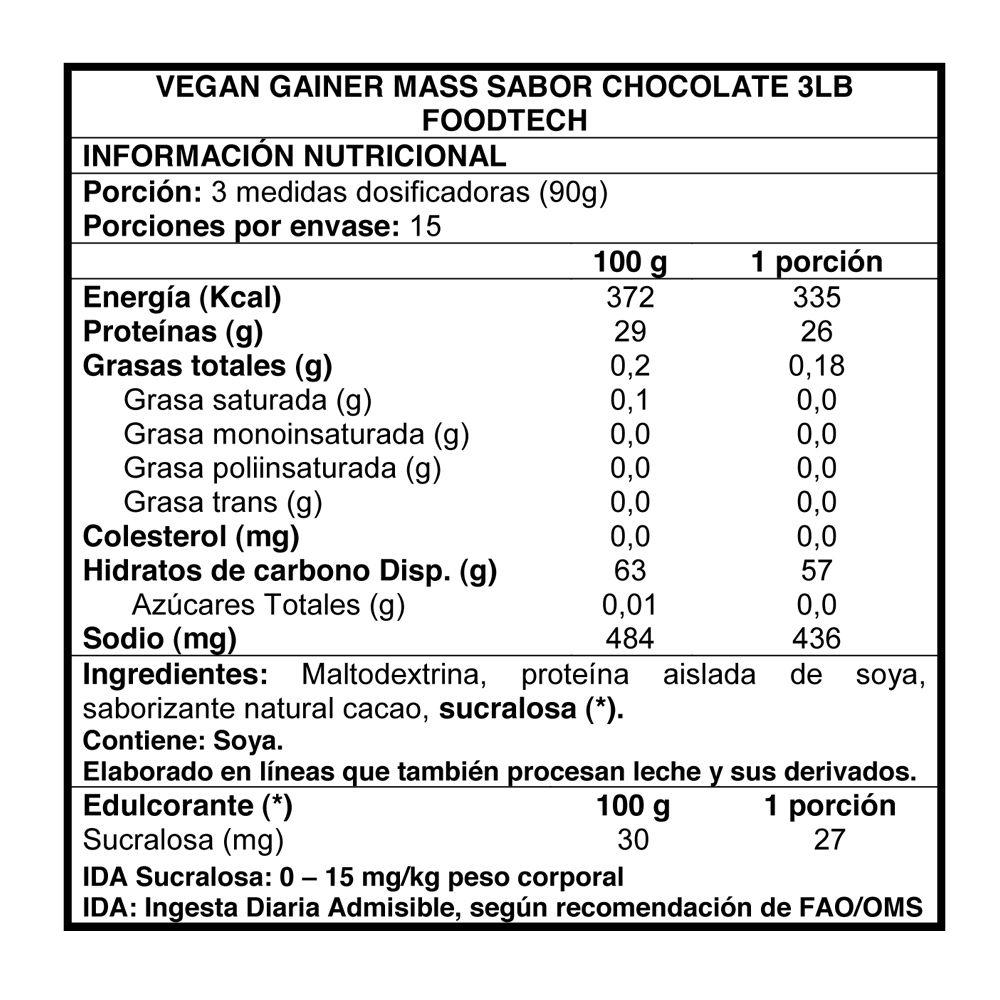 Vegan Gainer Mass 3 lbs - Foodtech Chocolate-1