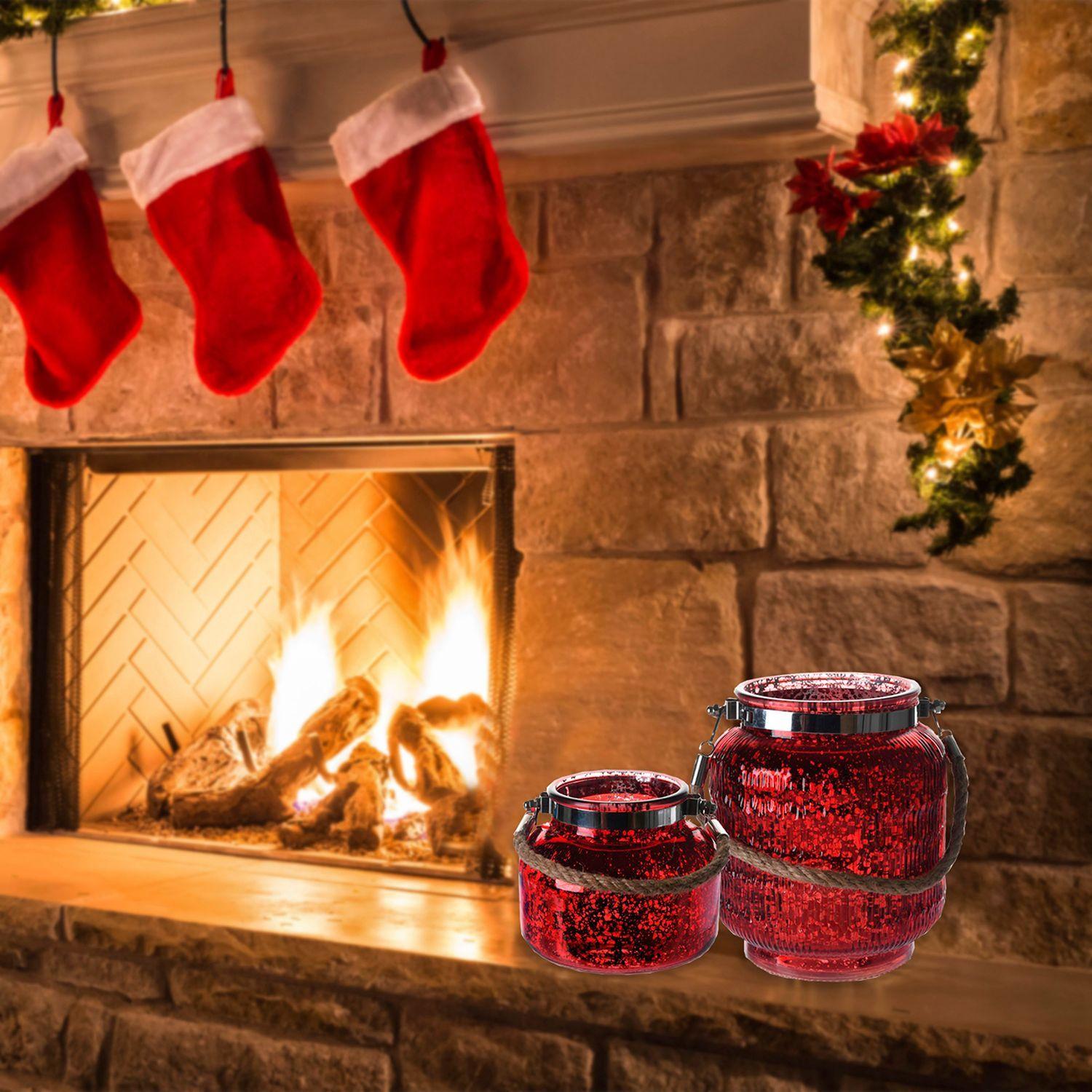 Fanal Decorativo Navideño Rojo Bajo-3