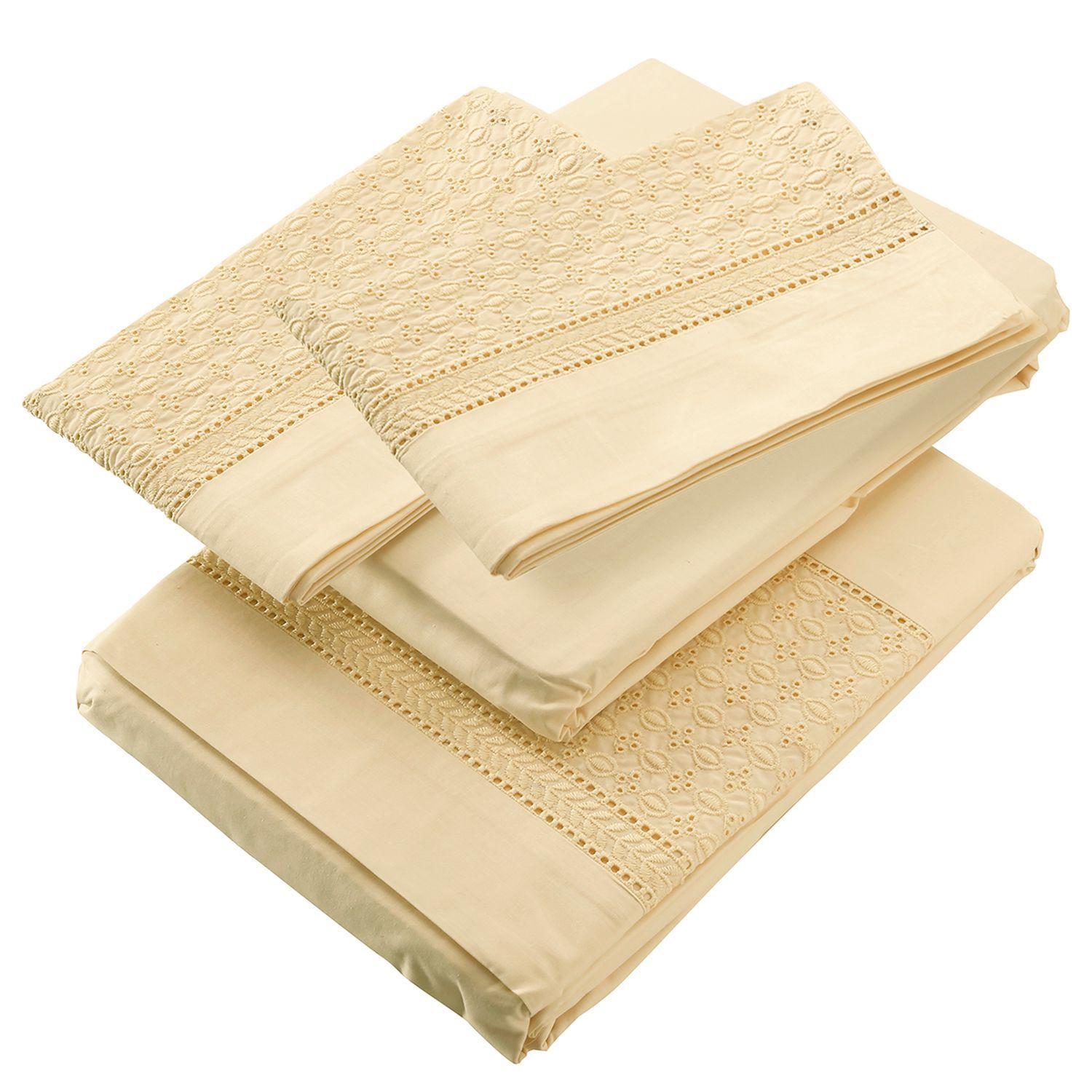 Juego de Sabanas 180 Hilos Broderie Beige 2 Plazas-1