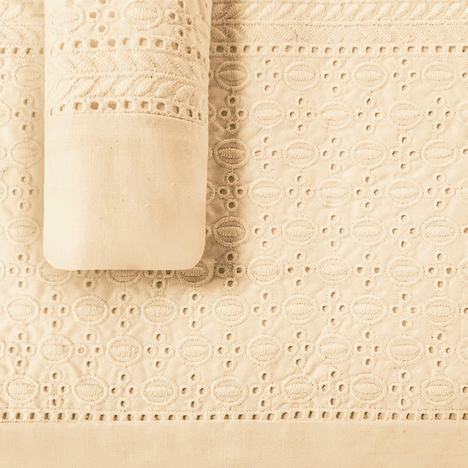 Juego de Sabanas 180 Hilos Broderie Beige 2 Plazas-3