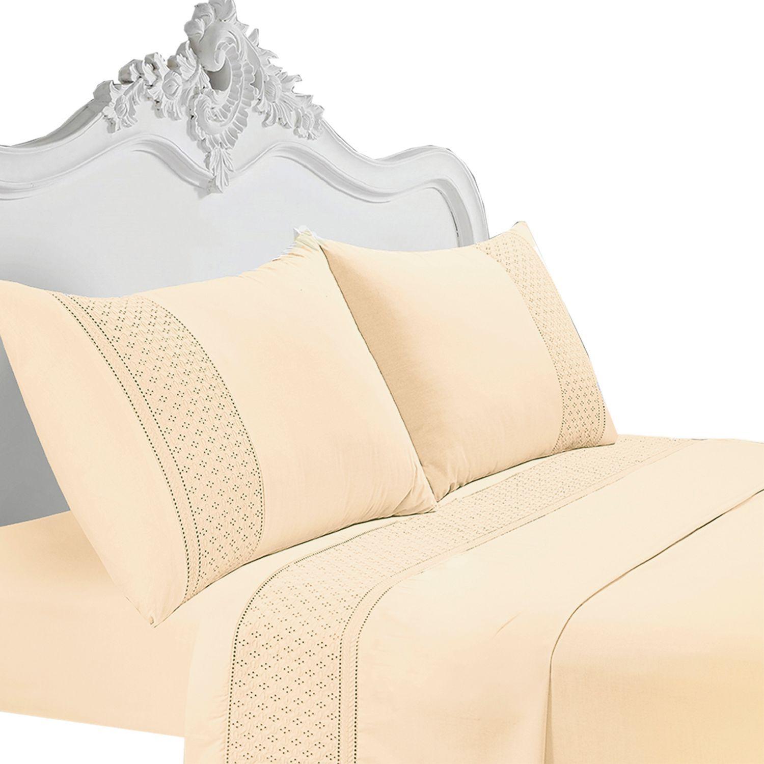 Juego de Sabanas 180 Hilos Broderie Beige 2 Plazas-4