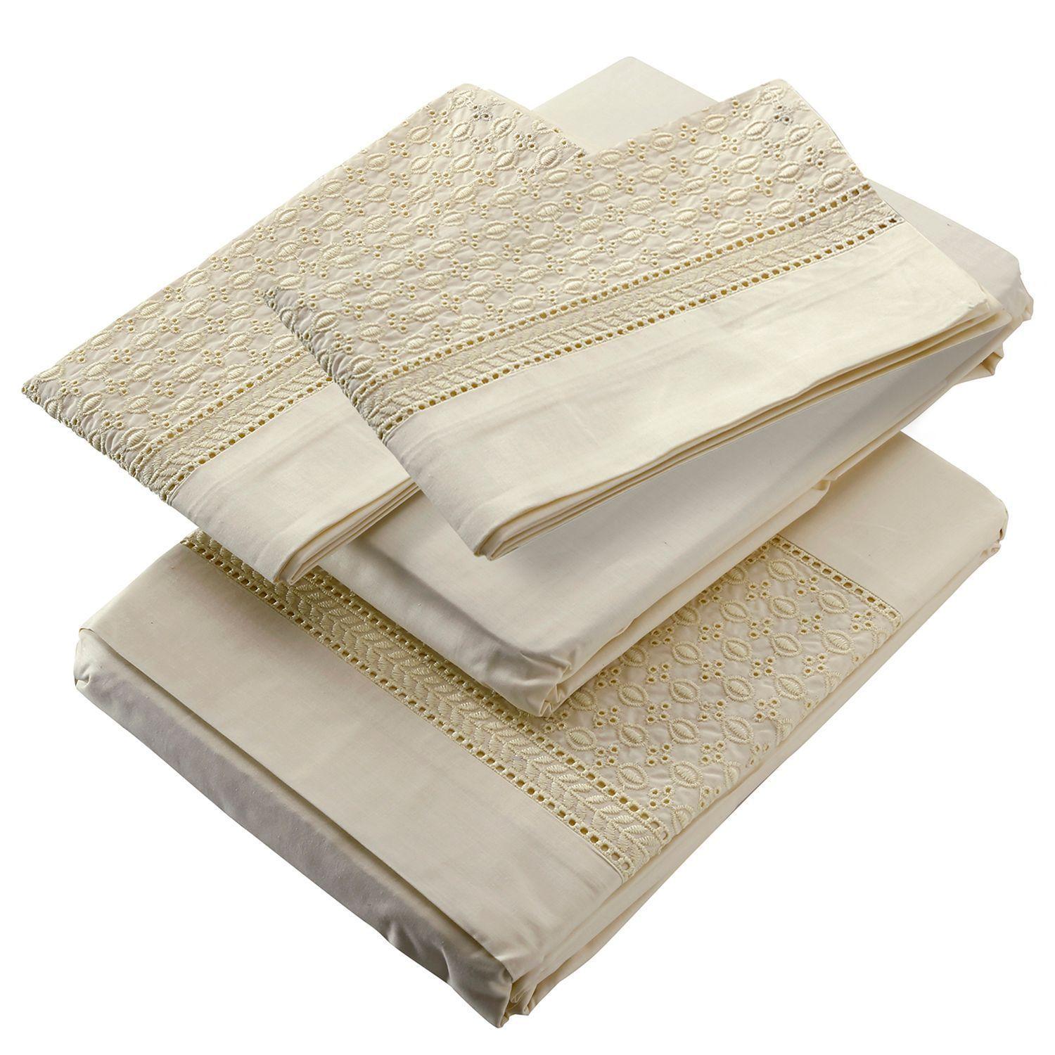 Juego de Sabanas 180 Hilos Broderie Beige King-1